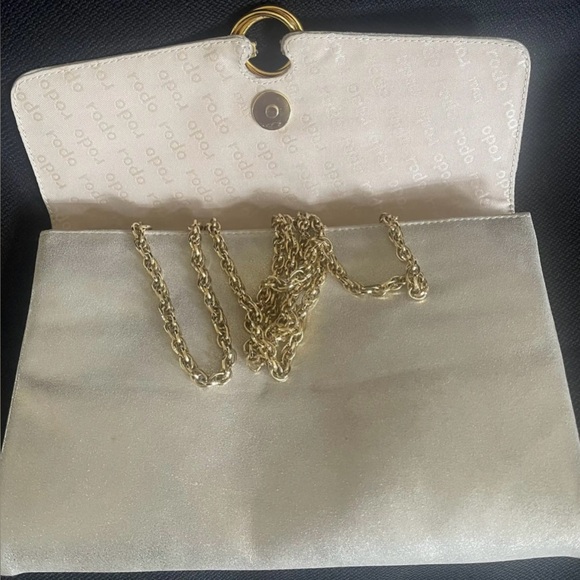 Rodo Gold Leather Evening Bag, Gold Chain Shoulder Strap Swarovski Crystal Mint - Picture 5 of 11